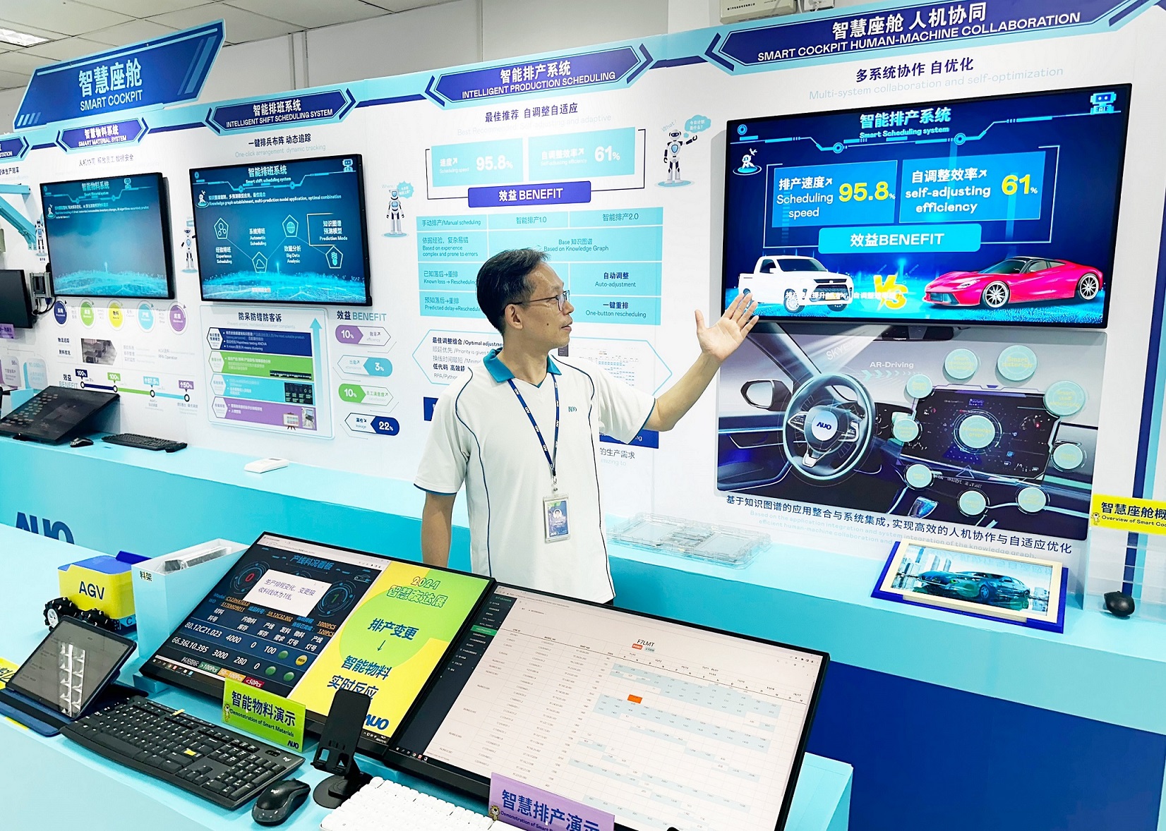 友達廈門將5G+ABC技術串聯生產管理全流程，打通研發、採購、生管、製程、設備、品質等產品全生命週期製造流程，完成數位化設計、智慧供應鏈、智慧座艙、全流程設備管理、資料驅動優化、智慧線上檢測、智慧品管等自我調整生產模式升級